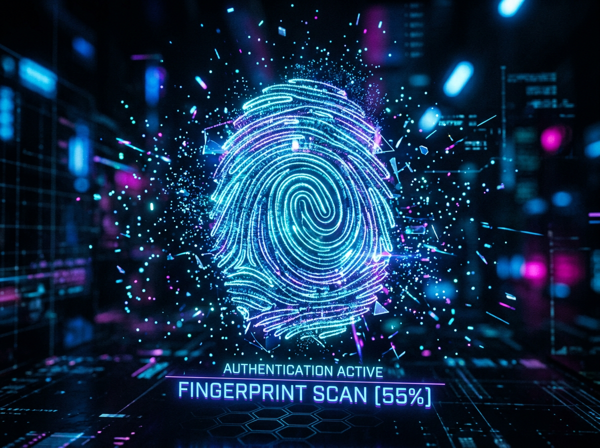Digital fingerprint scan with authentication active at 55% progress